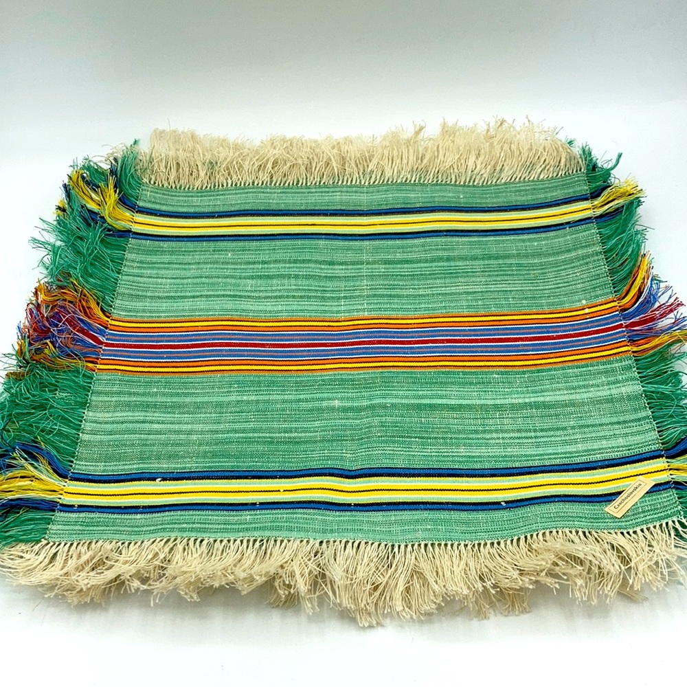 Czechoslovakia Bohemian Green Rainbow Striped Linen Napkins Placemats Boho